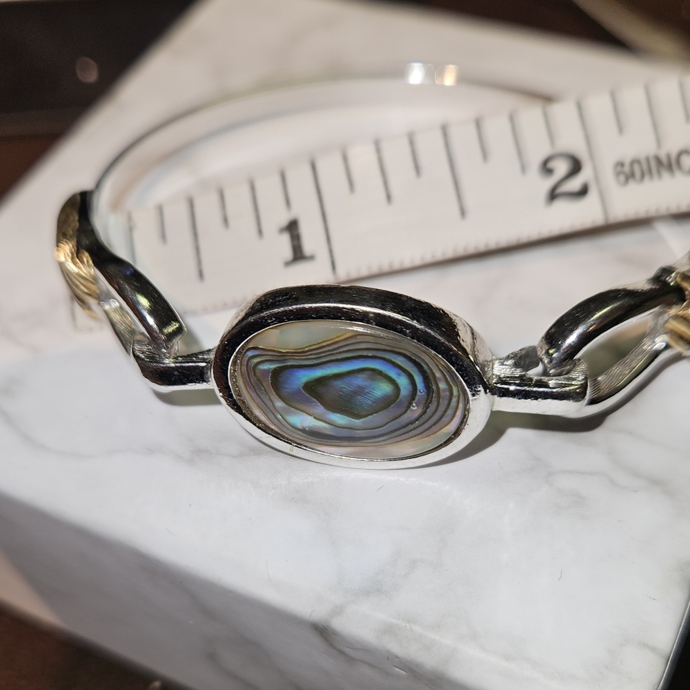 Vintage Avon Abalone Shell Hook Bracelet Two-Tone(Silver&Gold) Small 6" E.U.C.